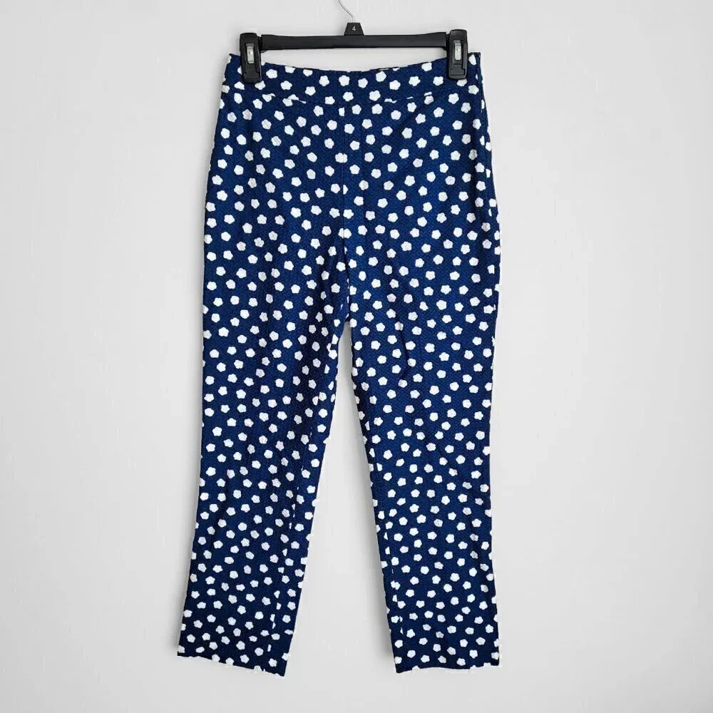 NWT Kate Spade Blue Jacquard Cloud Polka Dot High Waisted Cropped Pants